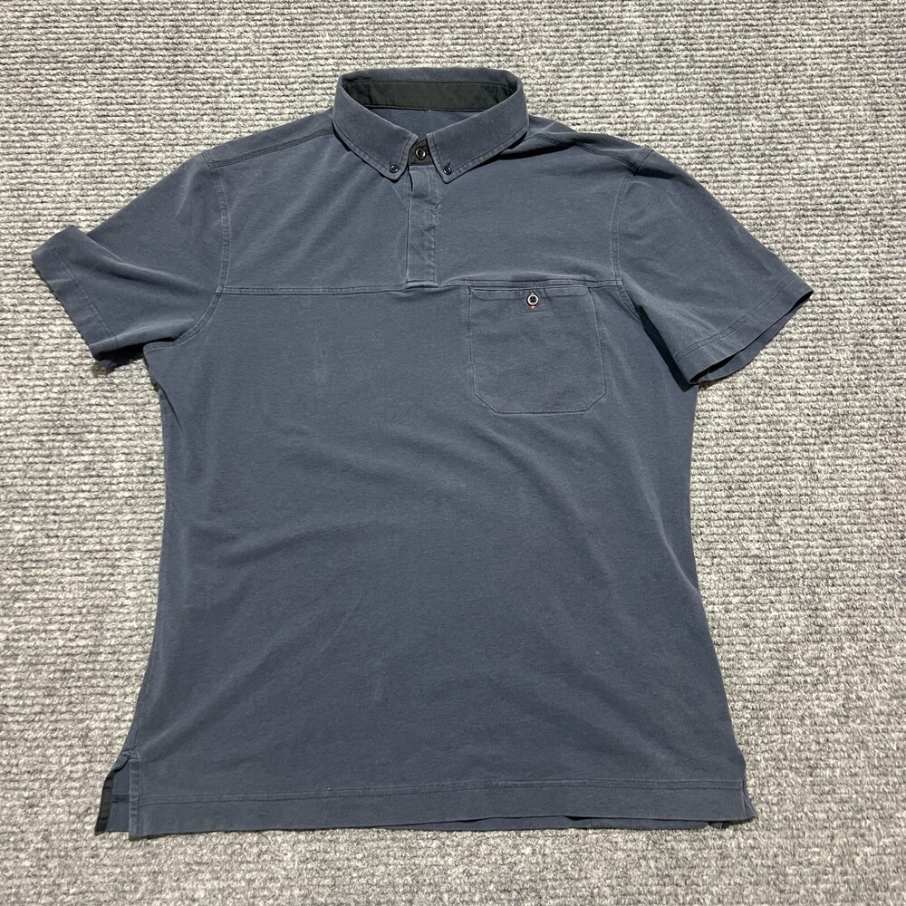 Lululemon Polo Shirt Mens Large Blue Solid Button Down Pocket Cotton Knit Casual